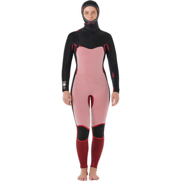 2026 Rip Curl Dames Dawn Patrol 6/4mm Met Capuchon Borst Ritssluiting Wetsuit 171WFS - Black